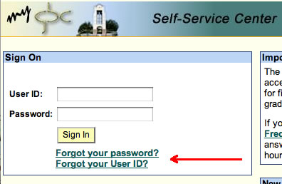 Forgot your user id? User ID screenshot.